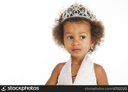 Portrait of beautiful happy little girl, isolated on white