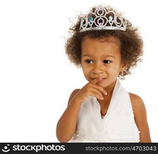 Portrait of beautiful happy little girl, isolated on white