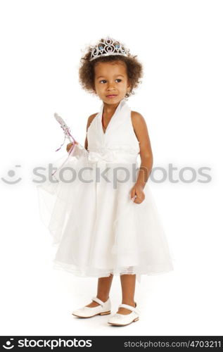 Portrait of beautiful happy little girl, isolated on white