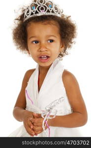 Portrait of beautiful happy little girl, isolated on white