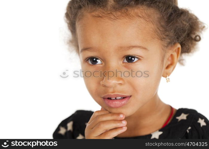 Portrait of beautiful happy little girl, isolated on white