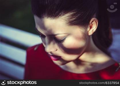 Portrait of beautiful japanese woman in urban background