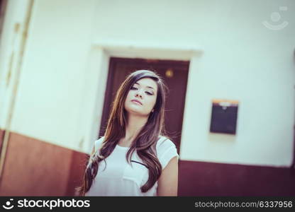 Portrait of beautiful japanese woman in urban background