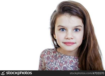 Portrait of beautiful little girl, studio on white background