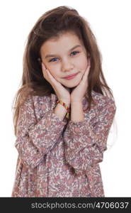 Portrait of beautiful little girl, studio on white background