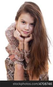 Portrait of beautiful little girl, studio on white background
