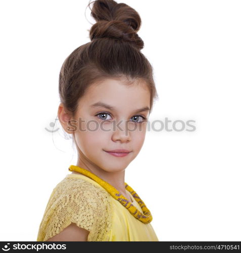 Portrait of beautiful little girl, studio on white background