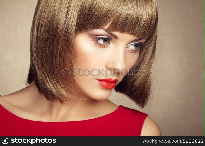Portrait of beautiful sensual woman with elegant hairstyle. Retro hairdo