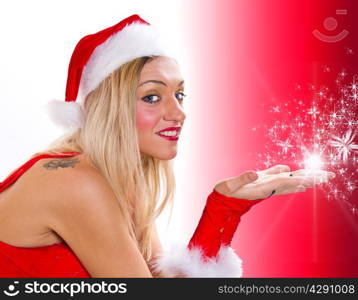 Portrait of beautiful sexy girl wearing santa claus clothes