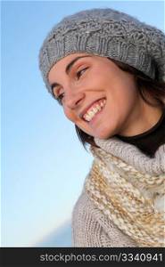 Portrait of beautiful smiling woman in winter