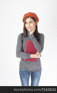 portrait of Beautiful university woman on white background