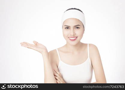 Portrait of beautiful woman in studio, skin care