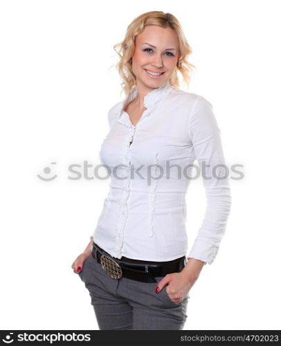 Portrait of beautiful woman in white shirt