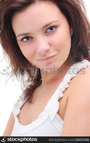 Portrait of beautiful woman. Isolated over white.