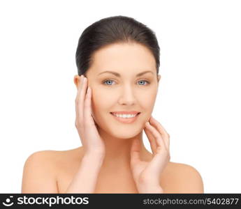 portrait of beautiful woman touching her face