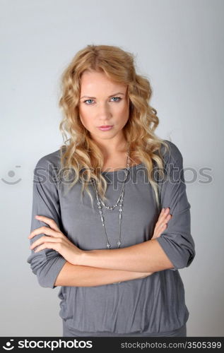 Portrait of beautiful woman with serious look