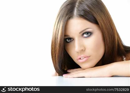 Portrait of beautiful young woman isolated on a white background