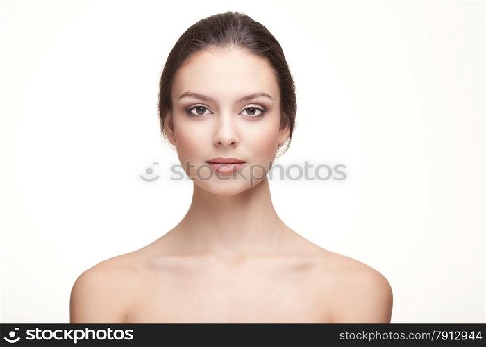Portrait of Beautiful Young Woman on the White Background . Head and Shoulders