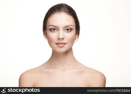 Portrait of Beautiful Young Woman on the White Background . Head and Shoulders
