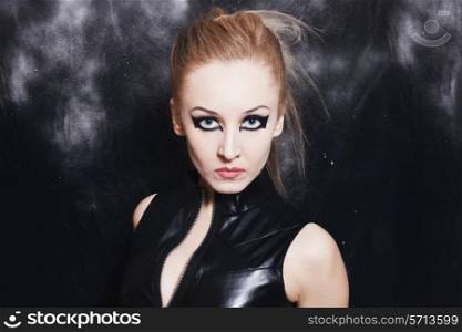 Portrait of beautiful young woman with bright gothic makeup closeup&#xA;