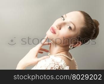 Portrait of Beauty Woman on gray background