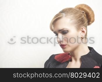 Portrait of Beauty Woman on wallpaper background