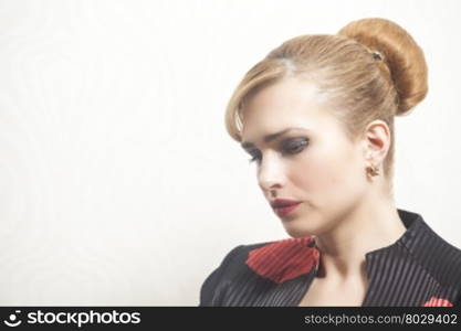 Portrait of Beauty Woman on wallpaper background