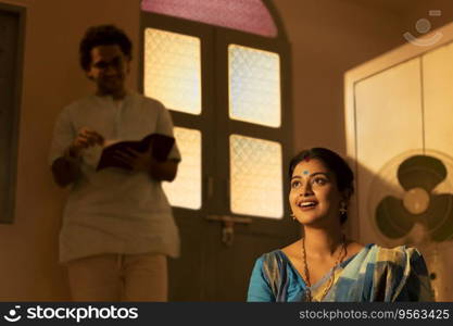 Portrait of Bengali couple at home