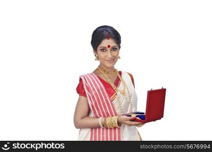 Portrait of Bengali woman with a jewelery box