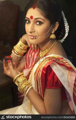 Portrait of Bengali woman with sindoor