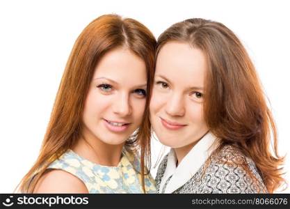 portrait of best friends, close-up on a white background