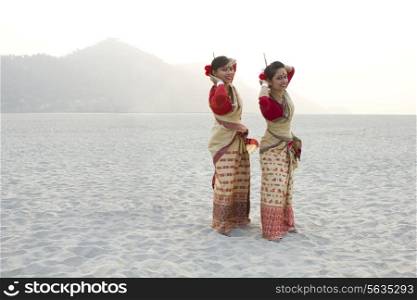 Portrait of Bihu women dancing