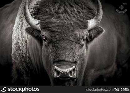 portrait of bison close-up on a monochrome background, generative ai