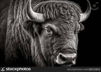 portrait of bison close-up on a monochrome background, generative ai