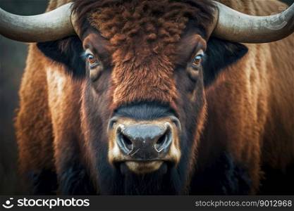 portrait of bison close-up, shouts directly into the camera, generative ai