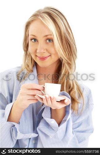 portrait of blond with cup of coffee