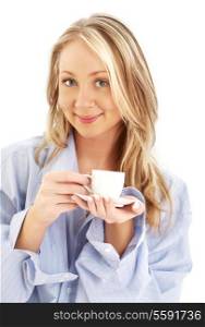 portrait of blond with cup of coffee