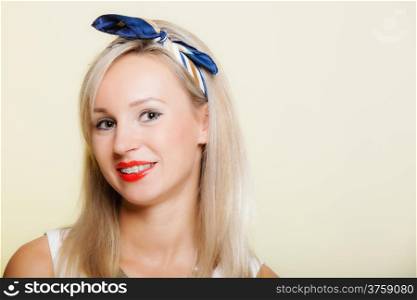 Portrait of blonde fashionable woman happy smiling girl with dental braces - teeth straighten tooth hygiene, dentistry clinic healthy lifestyle.