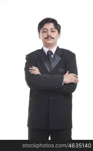 Portrait of boy dressed as businessman