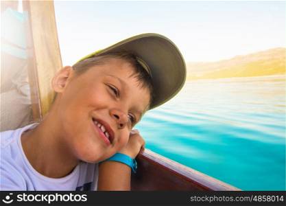 Portrait of boy on yacht at the sea, Turkey
