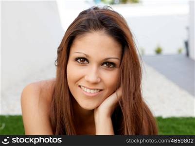 Portrait of brunette girl with black eyes outdoor