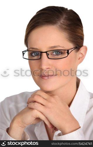 Portrait of brunette wearing glasses