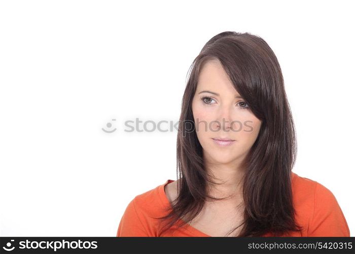 Portrait of brunette woman looking concerned