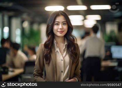 Portrait of business asian woman standing, in office looking at camera. AI Generative