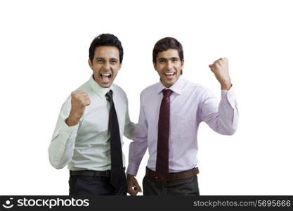 Portrait of business executives cheering