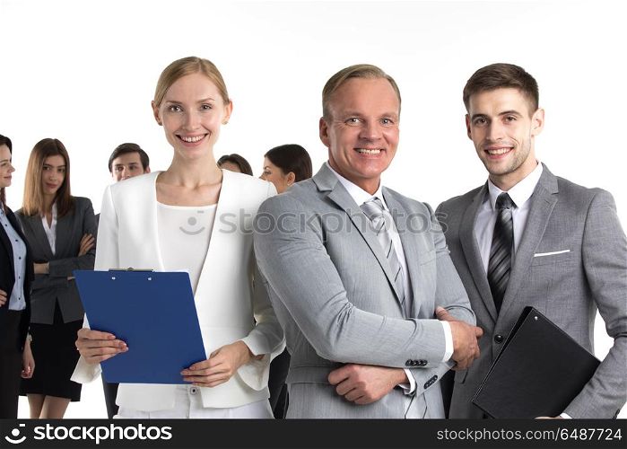 Portrait of business leaders and their team. Portrait of business leaders and their team isolated on white background