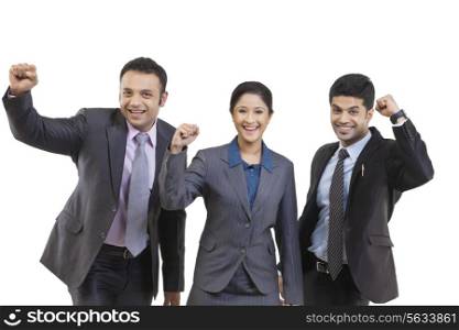 Portrait of business people cheering
