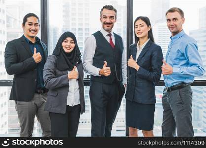 Portrait of business people group having confident in successful job in modern office background. People lifestyl and partnership colleague concept. Teamwork and cooperation diversity and multi-ethics