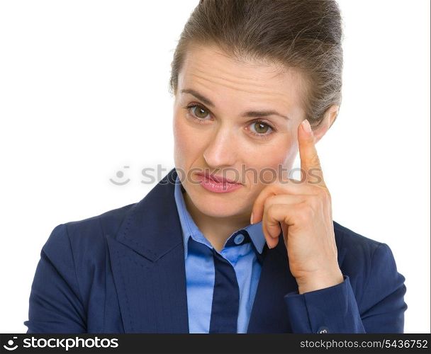 Portrait of business woman pointing on fact
