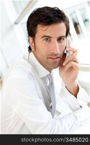 Portrait of businessman talking on mobile phone